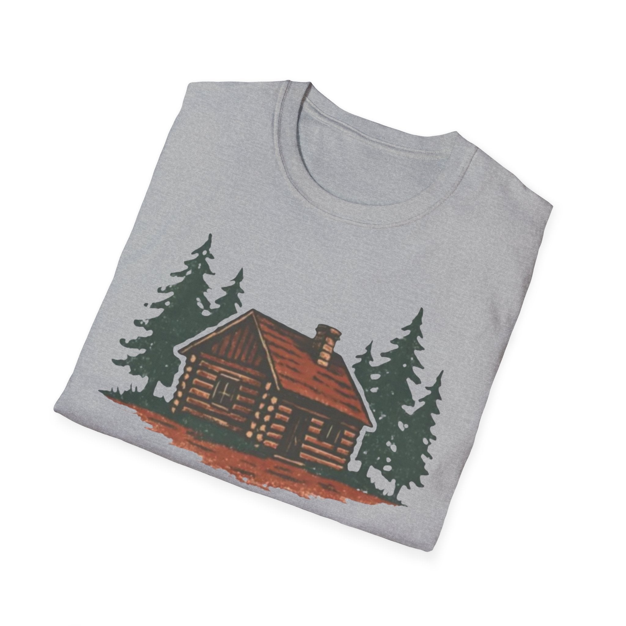 Vintage Cozy Cabin T-Shirt — Faded Pine Tree Cabin Tee