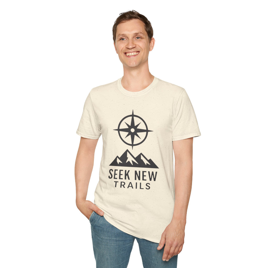 "Seek New Trails" Compass Over Mountains T-Shirt