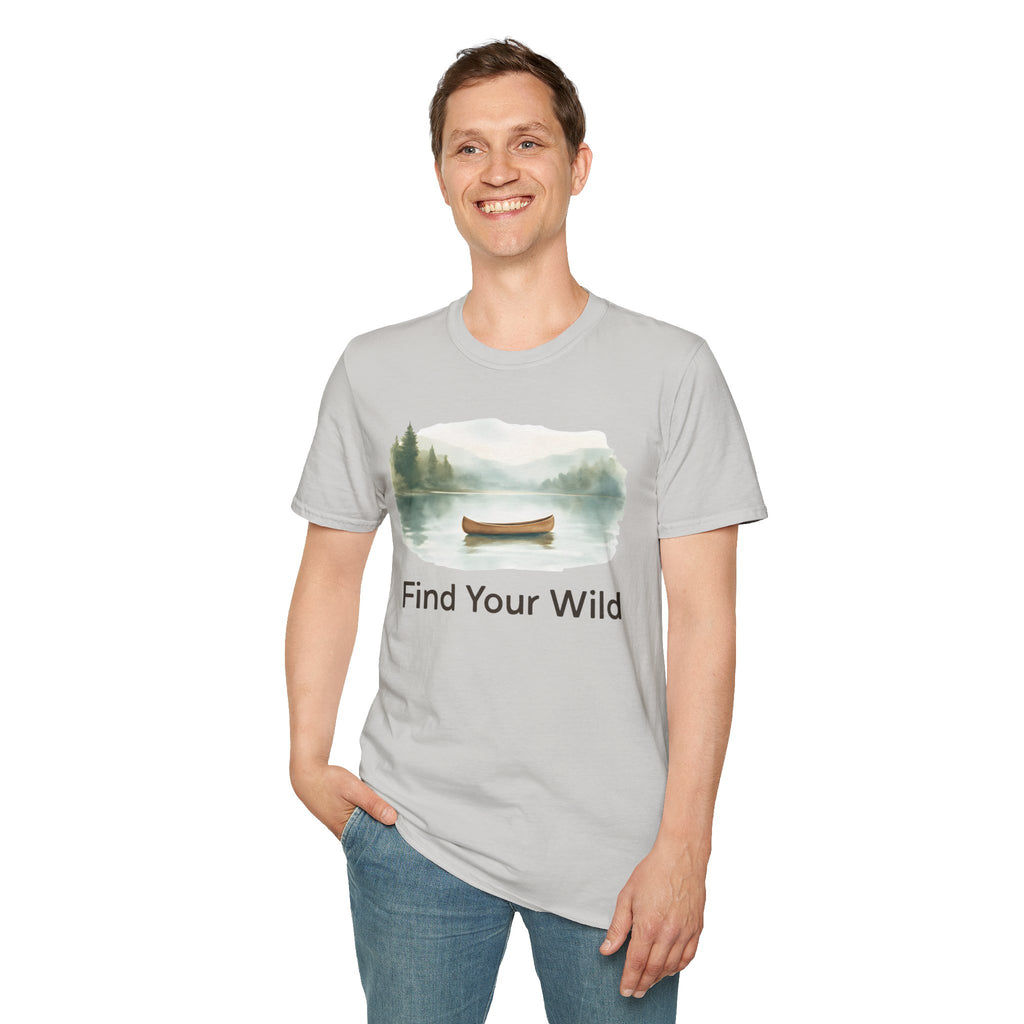 Find Your Wild Canoe T-Shirt — Lake Pine Trees Outdoor Adventure Tee