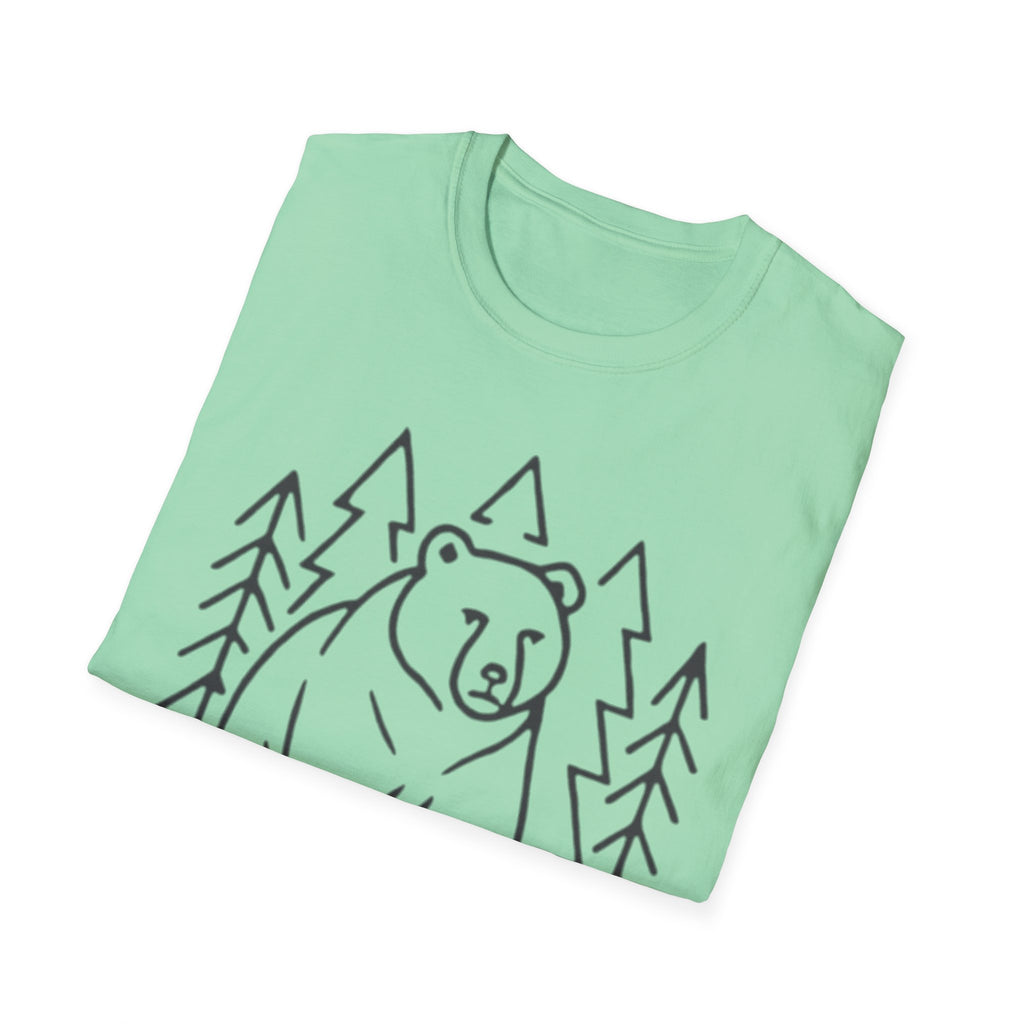 Bear & Pines T-Shirt — Minimal Line Drawing Woodland Tee