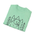 Bear & Pines T-Shirt — Minimal Line Drawing Woodland Tee