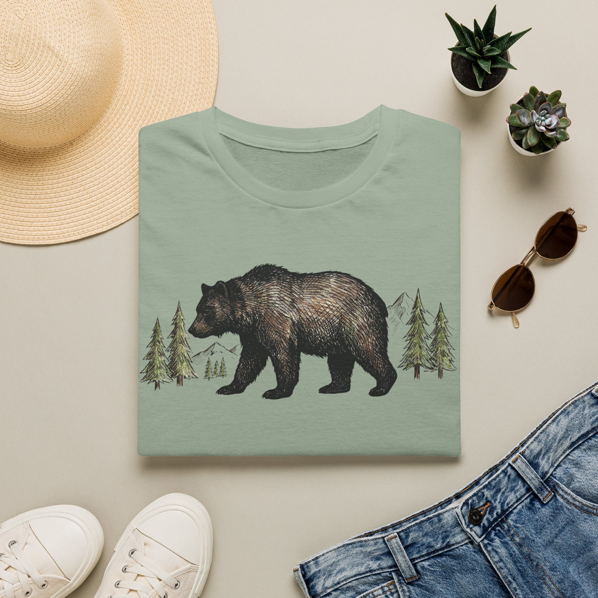 Bear & Forest T‑Shirt - Rustic Woodland Graphic Tee