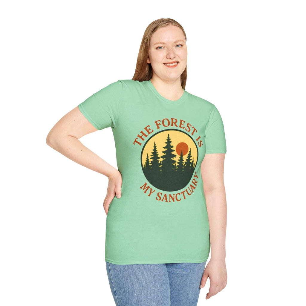 "The Forest Is My Sanctuary" Pines Sunset Graphic Tee Shirt