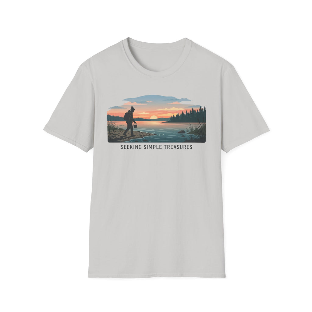 Outdoor T-Shirt — "Seeking Simple Treasures" Sunset Hiker Graphic