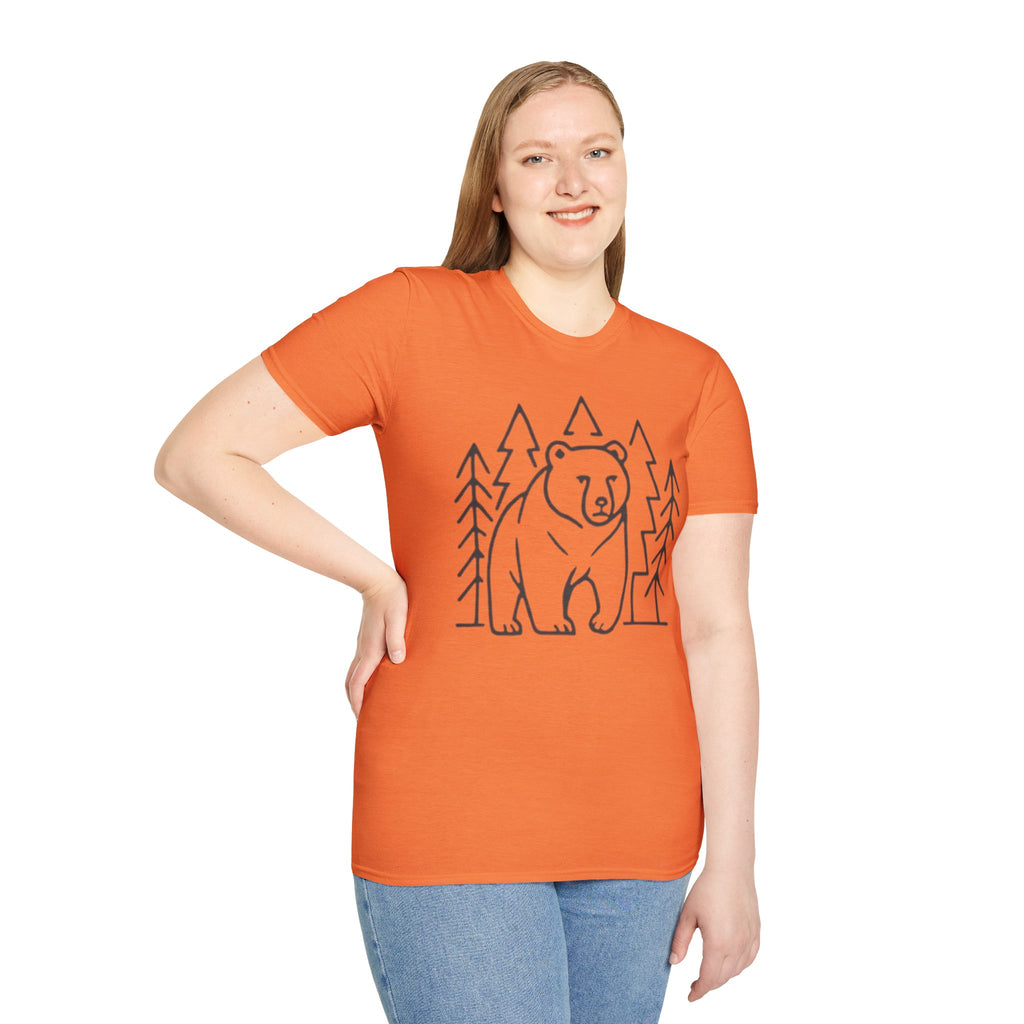 Bear & Pines T-Shirt — Minimal Line Drawing Woodland Tee