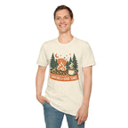 "Campfires & Good Times" T-Shirt — Retro Camping Tee with Bonfire, Trees & Coffee Mug