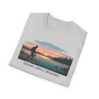 Outdoor T-Shirt — "Seeking Simple Treasures" Sunset Hiker Graphic