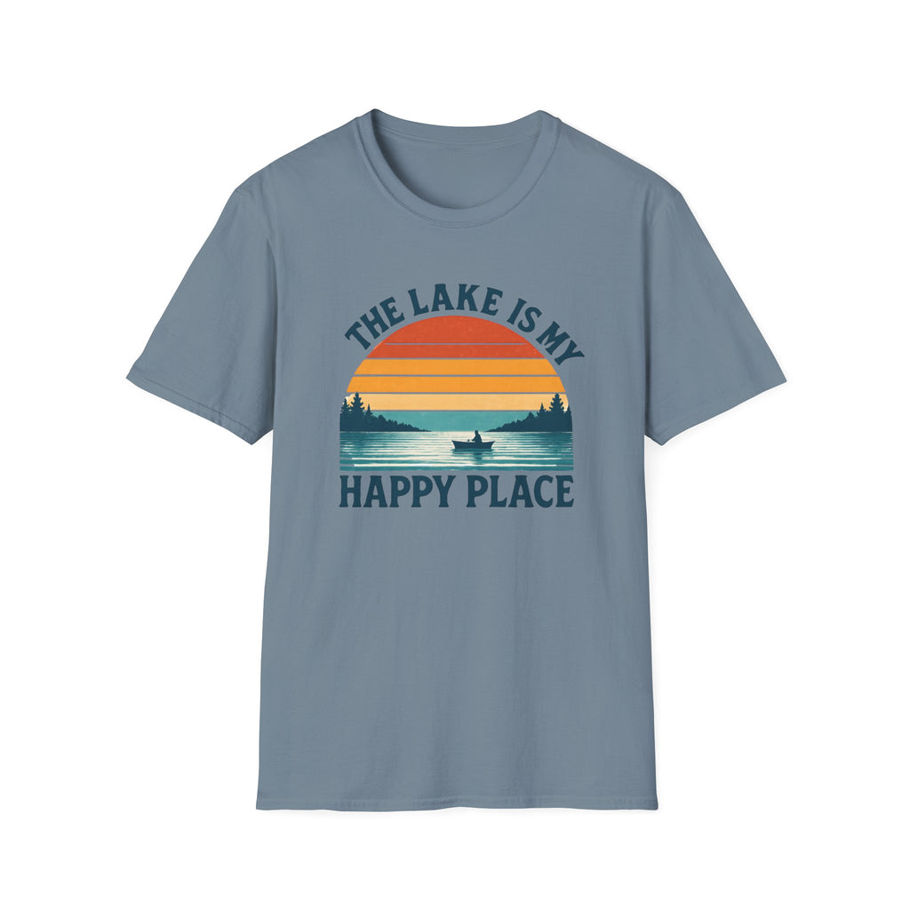Canoe On The Lake At Sunset "The Lake Is My Happy Place" T-Shirt