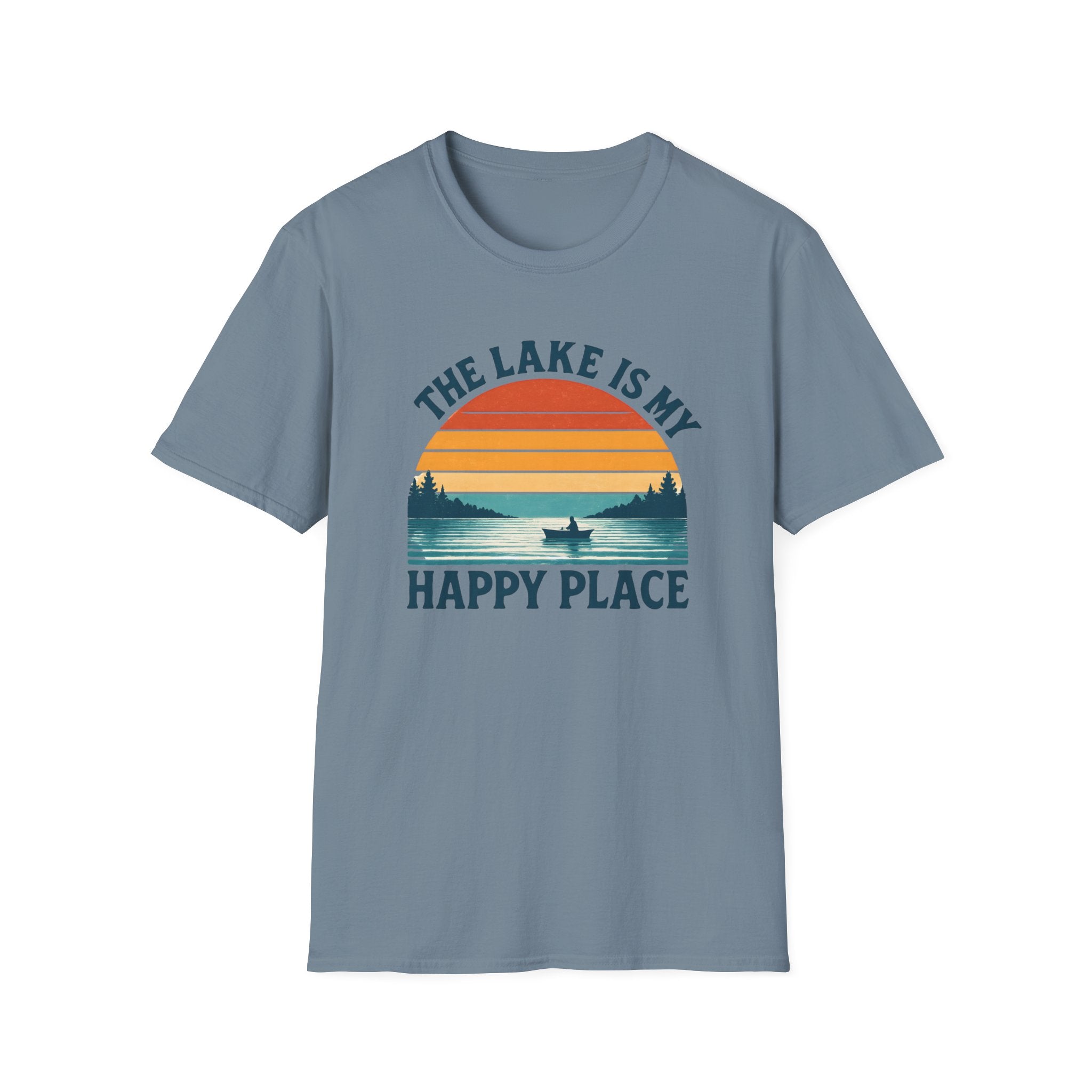 Canoe On The Lake At Sunset "The Lake Is My Happy Place" T-Shirt