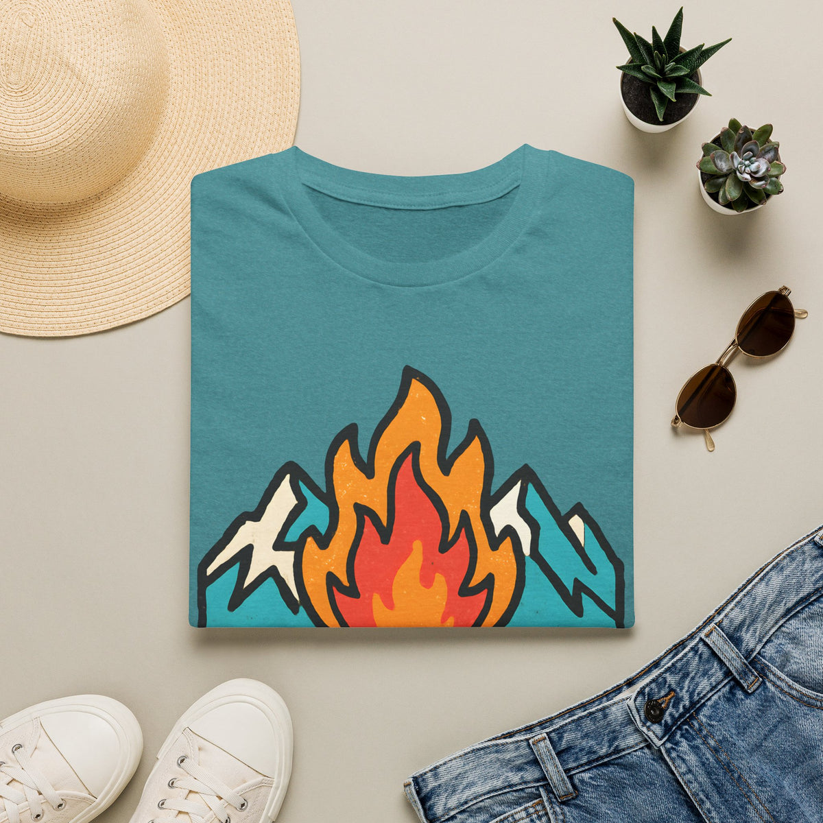 "Find Your Fire" Campfire & Snow-Capped Mountains T-Shirt