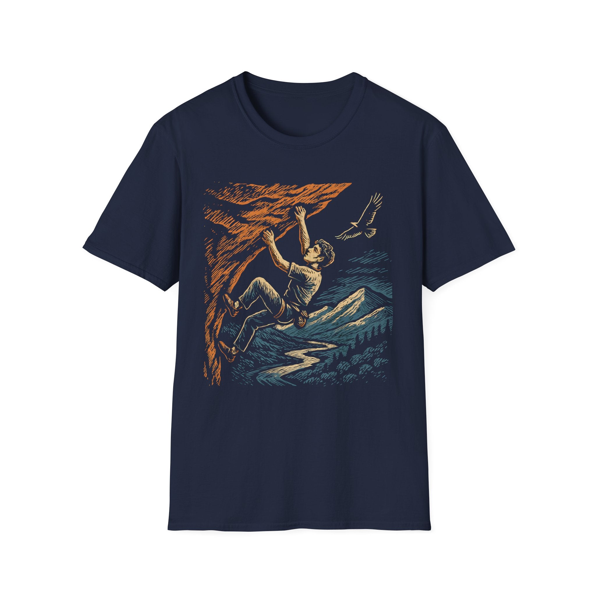 Climber on Cliff with Eagle T-Shirt