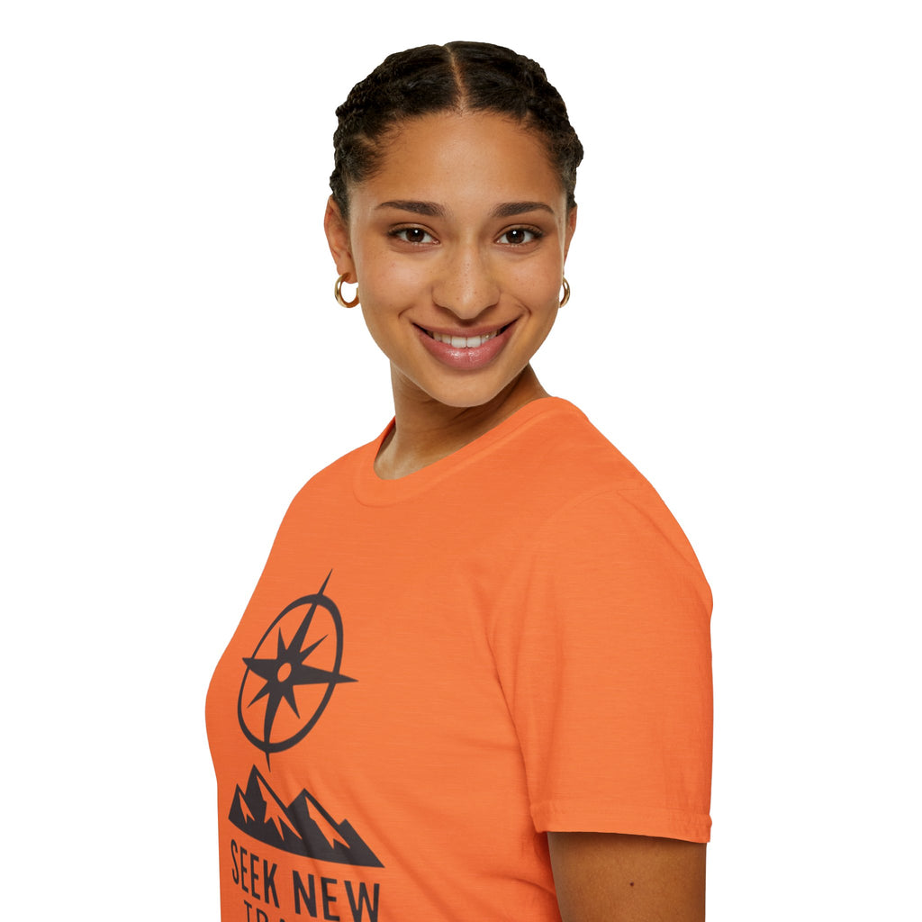 "Seek New Trails" Compass Over Mountains T-Shirt