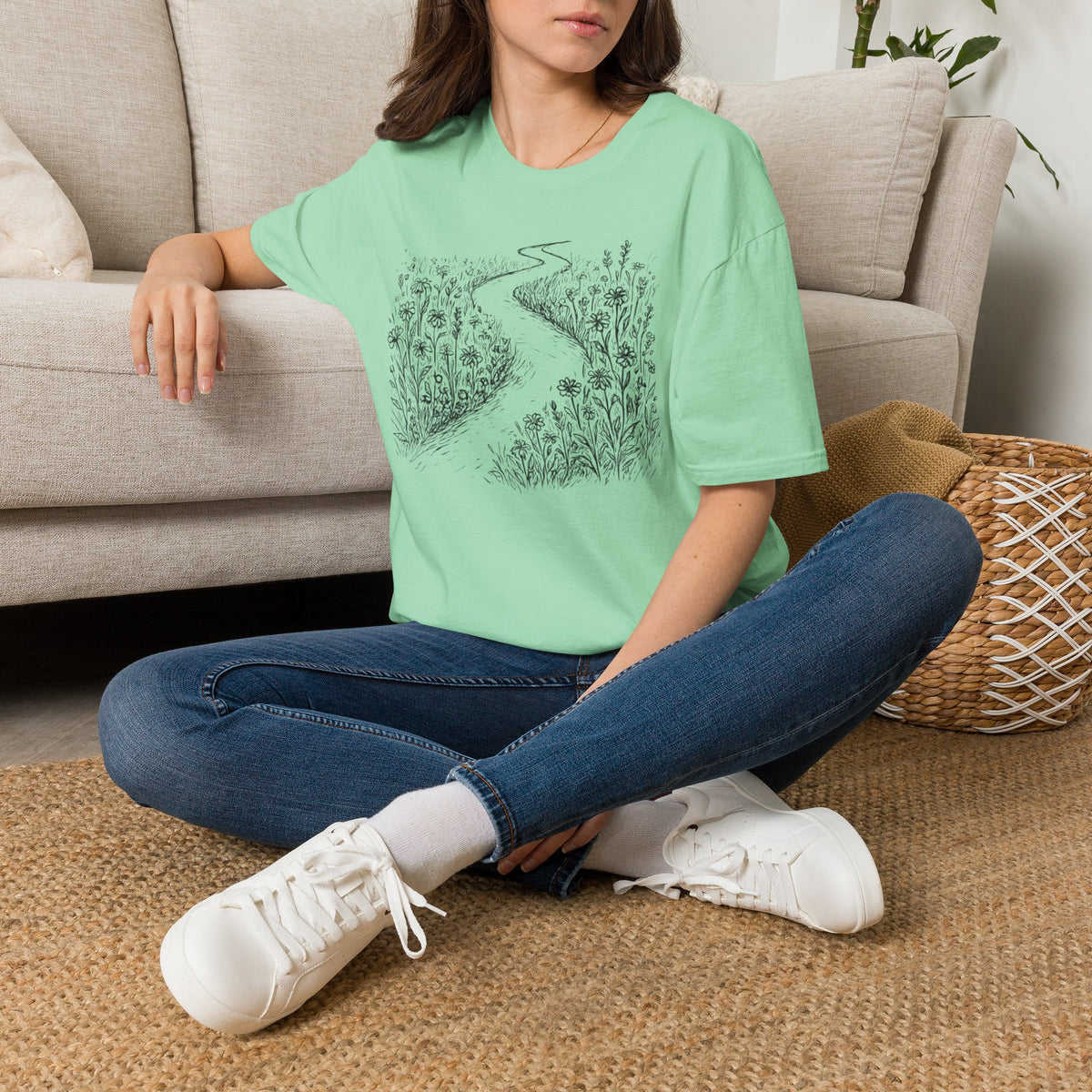 Winding Path Through The Meadow Floral T-Shirt