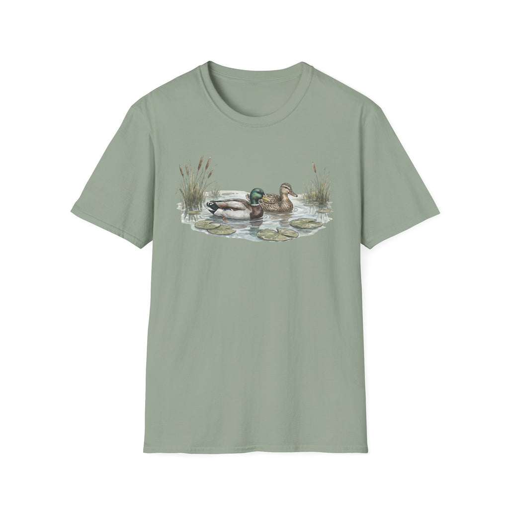Duck Pair T-Shirt — Watercolor Mallard Ducks on Pond Nature Tee