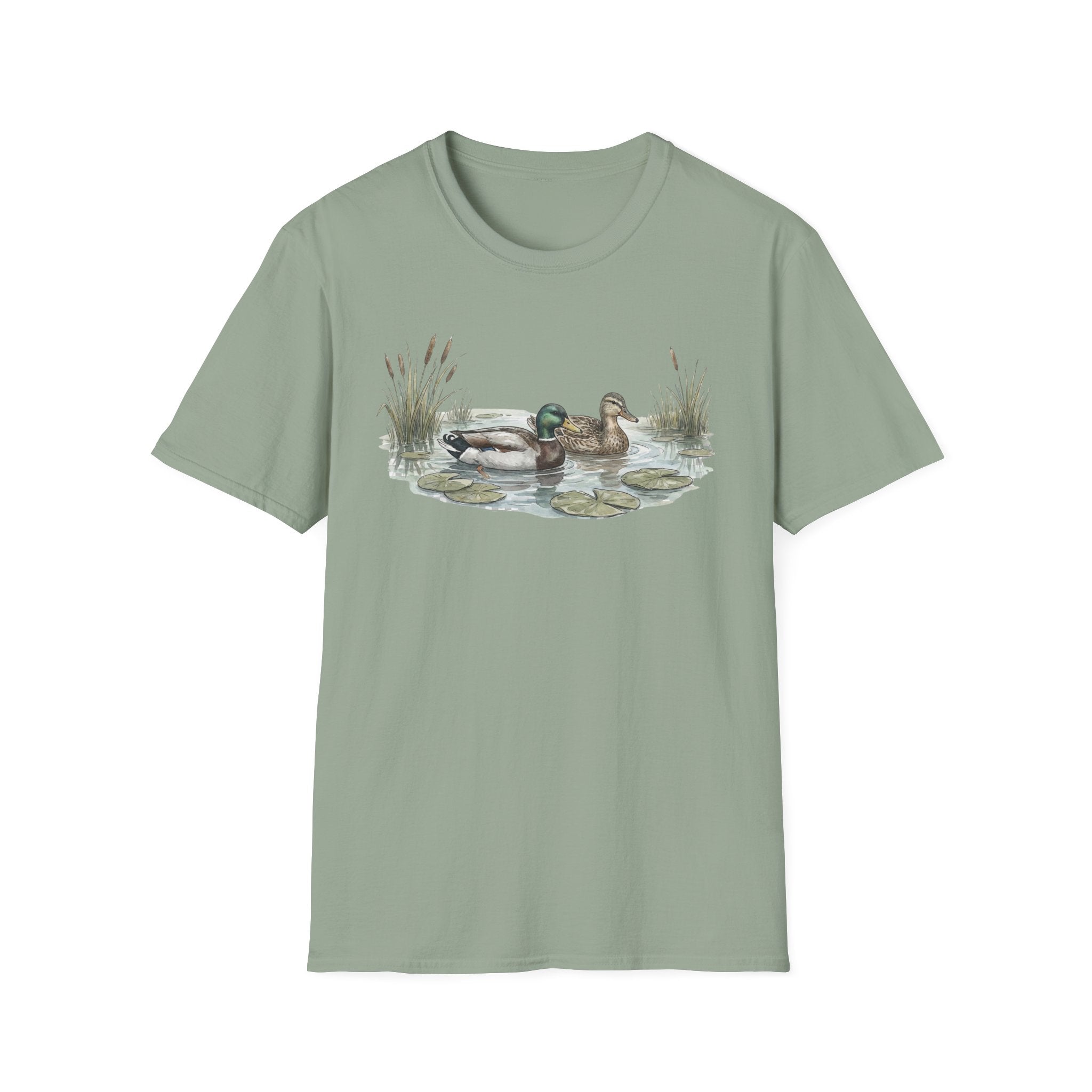 Duck Pair T-Shirt — Watercolor Mallard Ducks on Pond Nature Tee