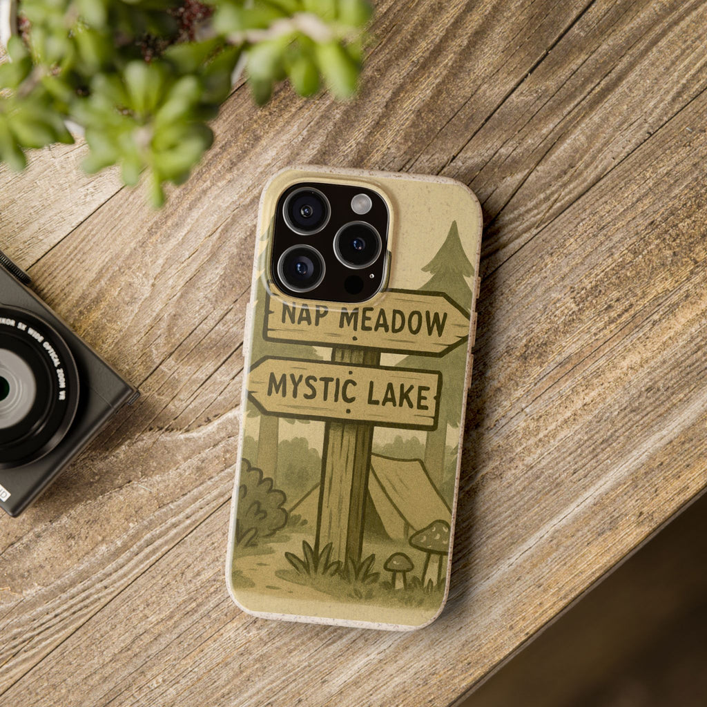 Biodegradable Phone Case — 'Nap Meadow' Mystic Lake Camping Design