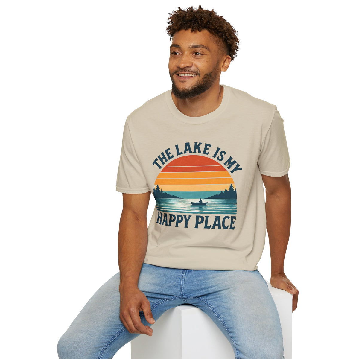 "The Lake Is My Happy Place" Canoe On The Lake At Sunset T-Shirt