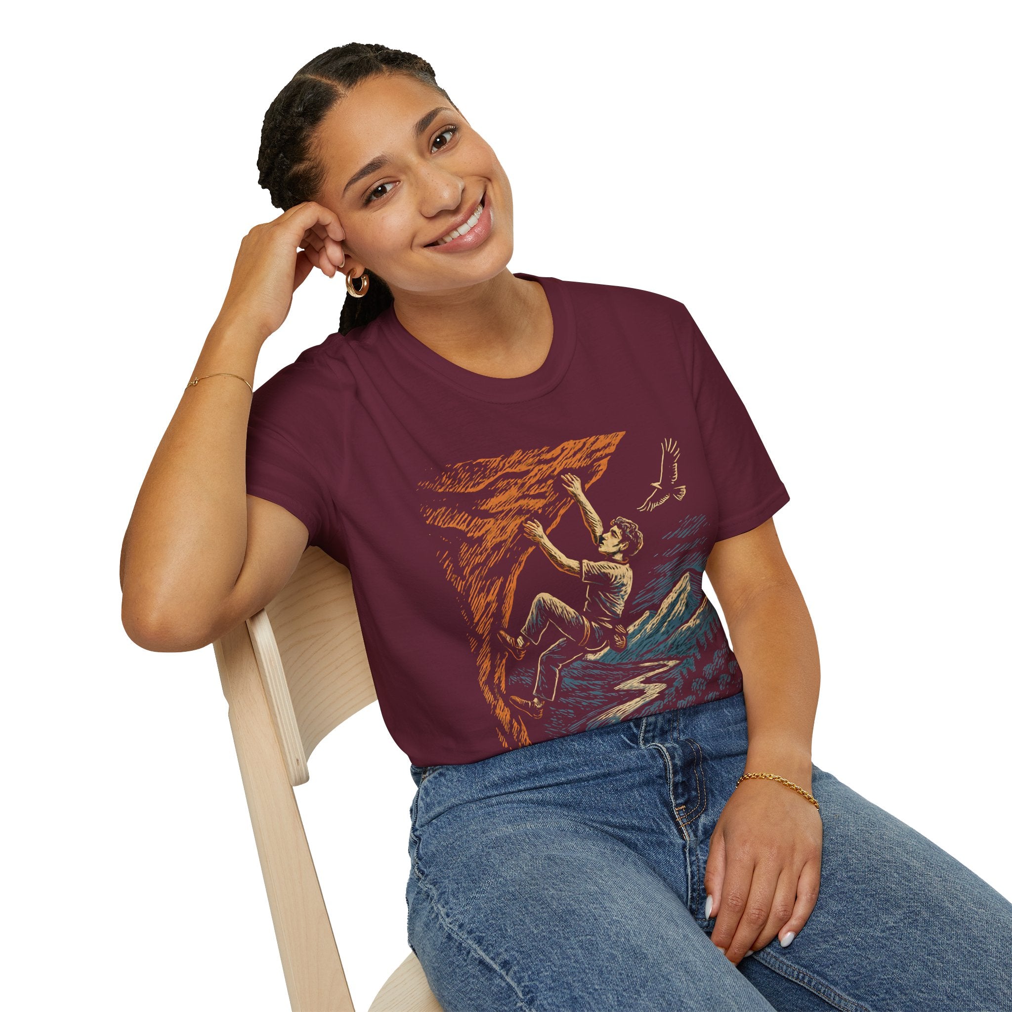 Climber on Cliff with Eagle T-Shirt