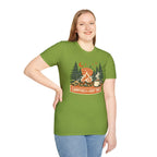 "Campfires & Good Times" T-Shirt — Retro Camping Tee with Bonfire, Trees & Coffee Mug