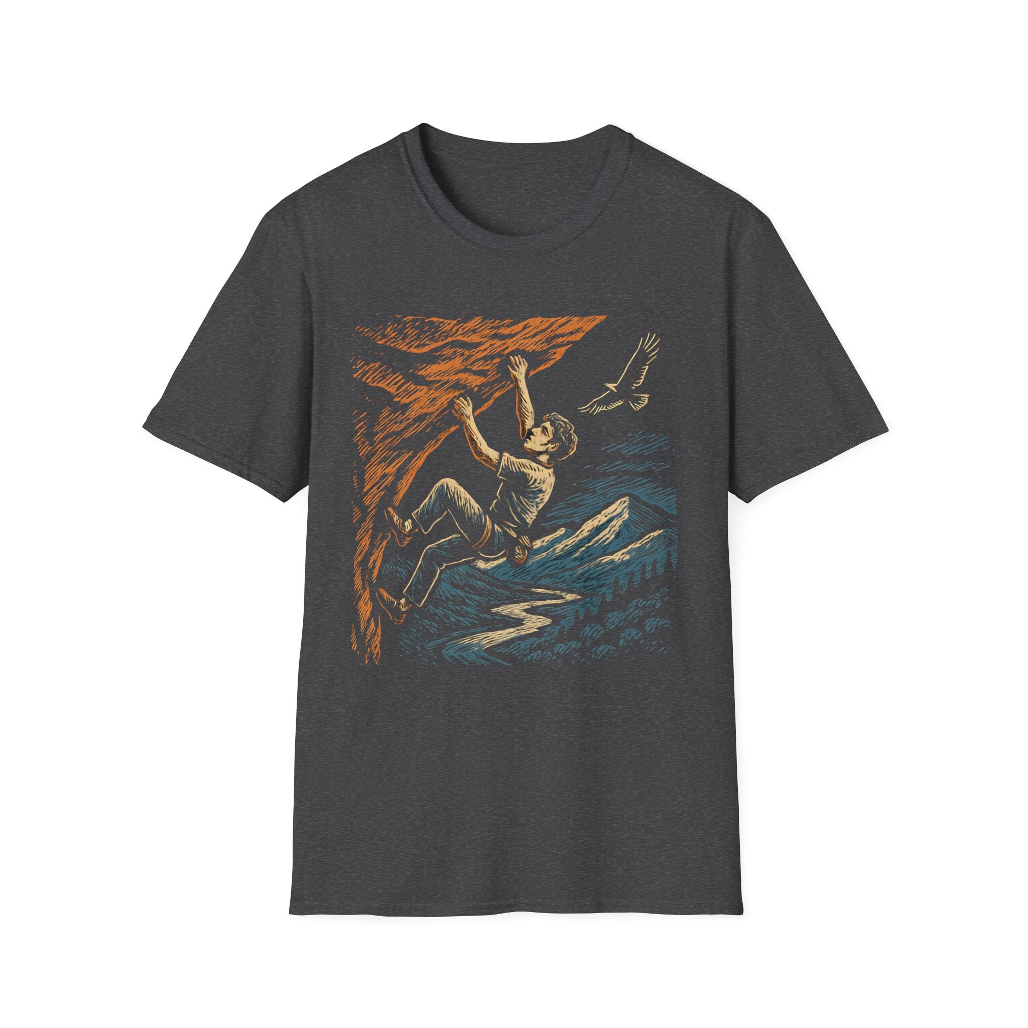 Climber on Cliff with Eagle T-Shirt