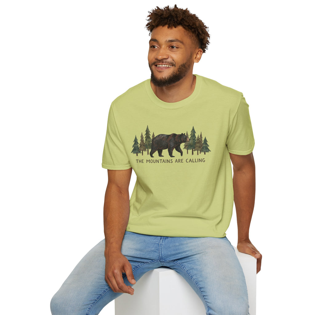 "The Mountains Are Calling" Bear and Pines T-Shirt — Outdoor Graphic Tee