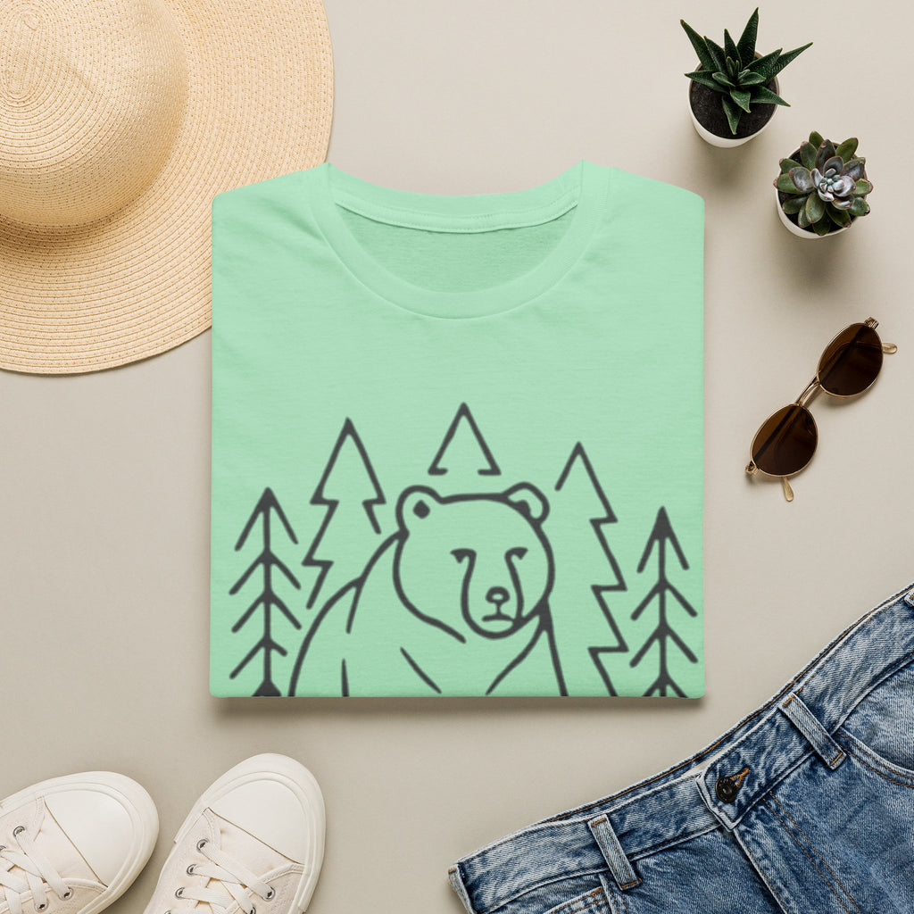 Bear & Pines T-Shirt — Minimal Line Drawing Woodland Tee