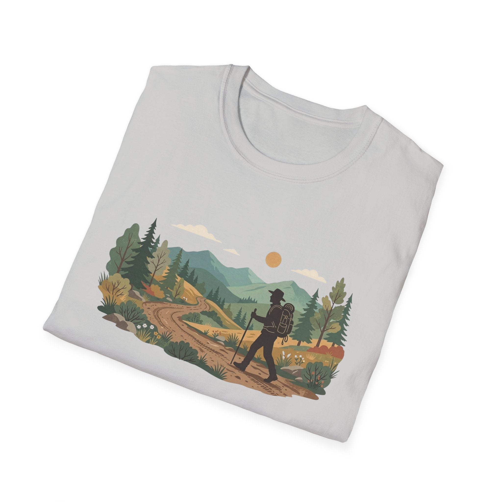 Hiker Mountain Sunset T-Shirt — Scenic Trail Adventure Tee