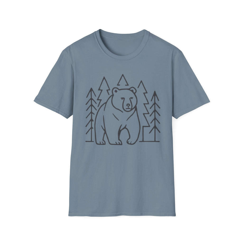 Bear & Pines T-Shirt — Minimal Line Drawing Woodland Tee