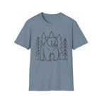 Bear & Pines T-Shirt — Minimal Line Drawing Woodland Tee