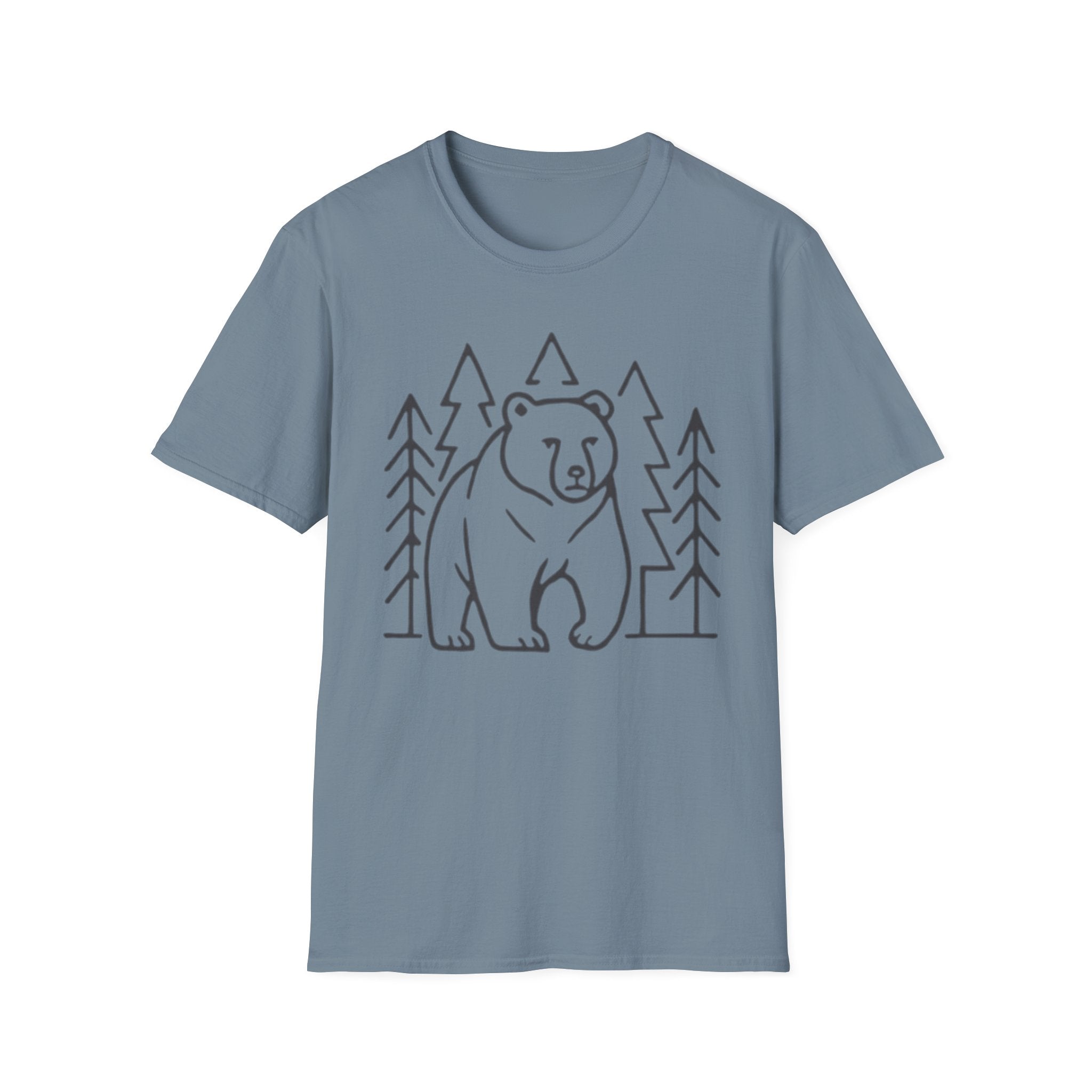 Bear & Pines T-Shirt — Minimal Line Drawing Woodland Tee