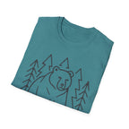 Bear & Pines T-Shirt — Minimal Line Drawing Woodland Tee