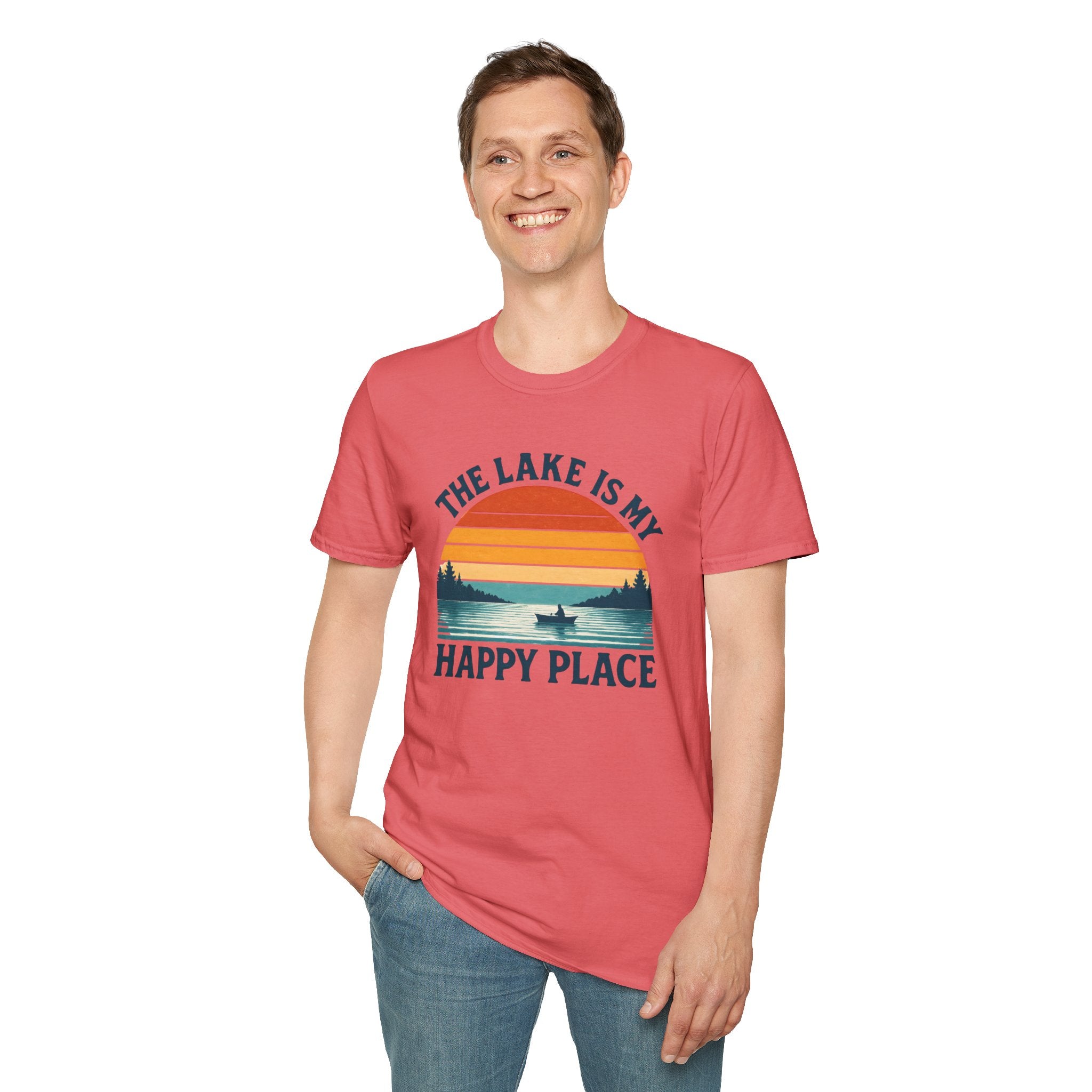 Canoe On The Lake At Sunset "The Lake Is My Happy Place" T-Shirt