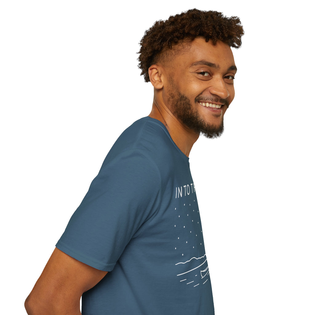 Into The Wild Canoe T-Shirt - Minimal Night Sky Lake Camping Tee