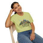 Campground Scenic T-Shirt — Minimalist Tent & Campfire Graphic