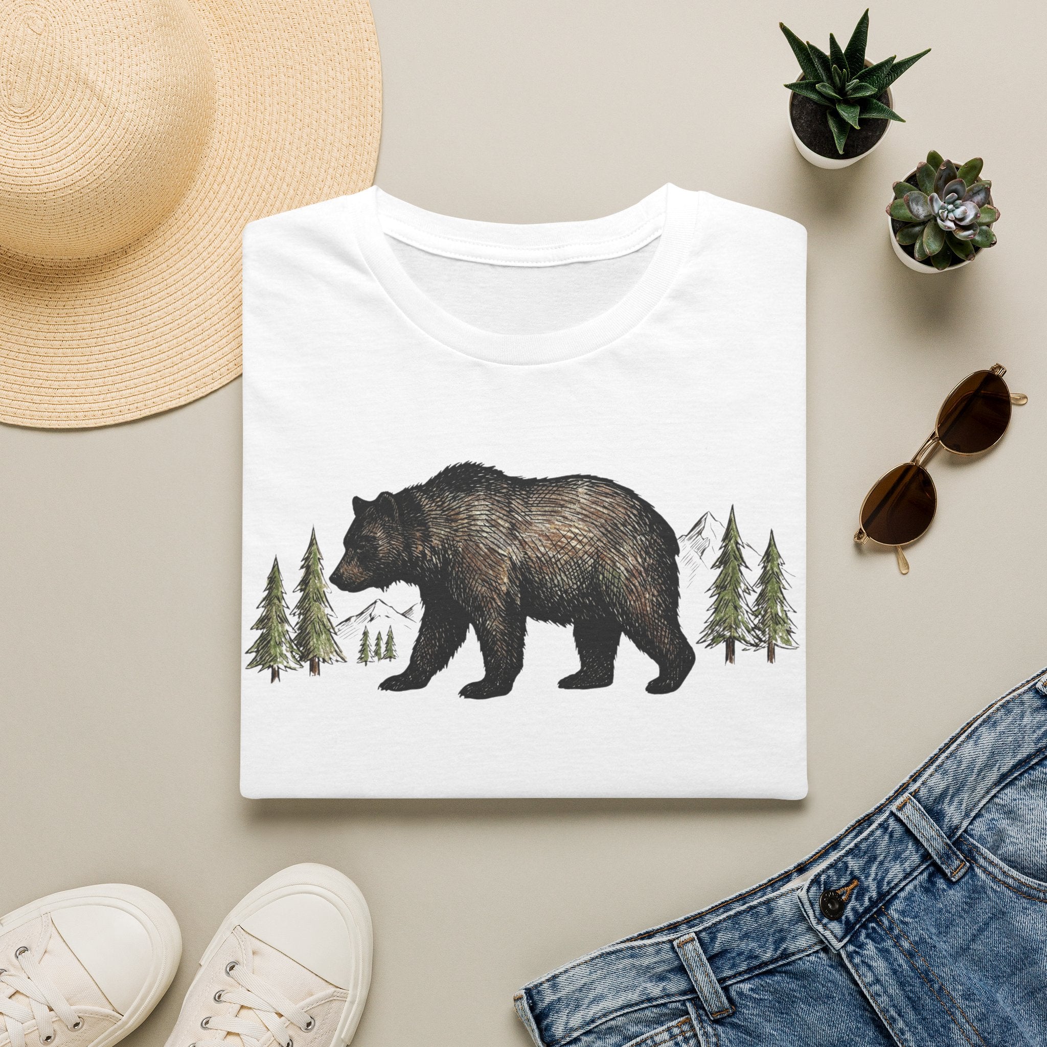 Bear & Forest T‑Shirt - Rustic Woodland Graphic Tee