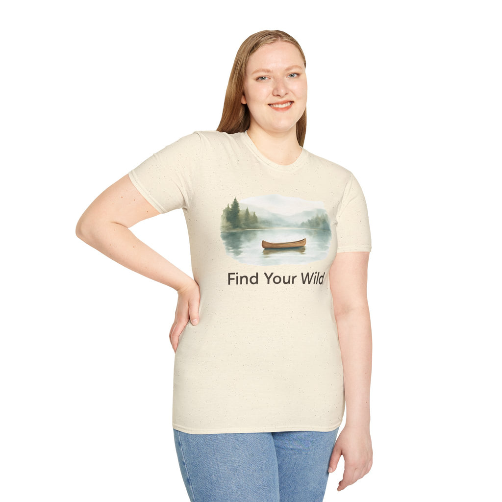 Find Your Wild Canoe T-Shirt — Lake Pine Trees Outdoor Adventure Tee