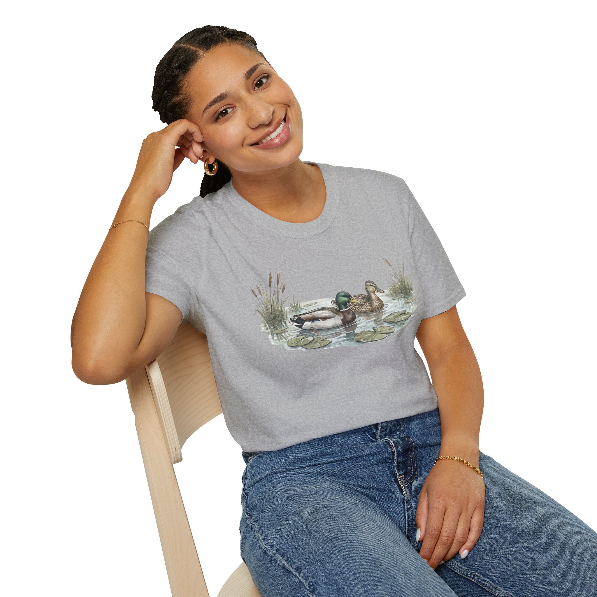 Duck Pair T-Shirt — Watercolor Mallard Ducks on Pond Nature Tee