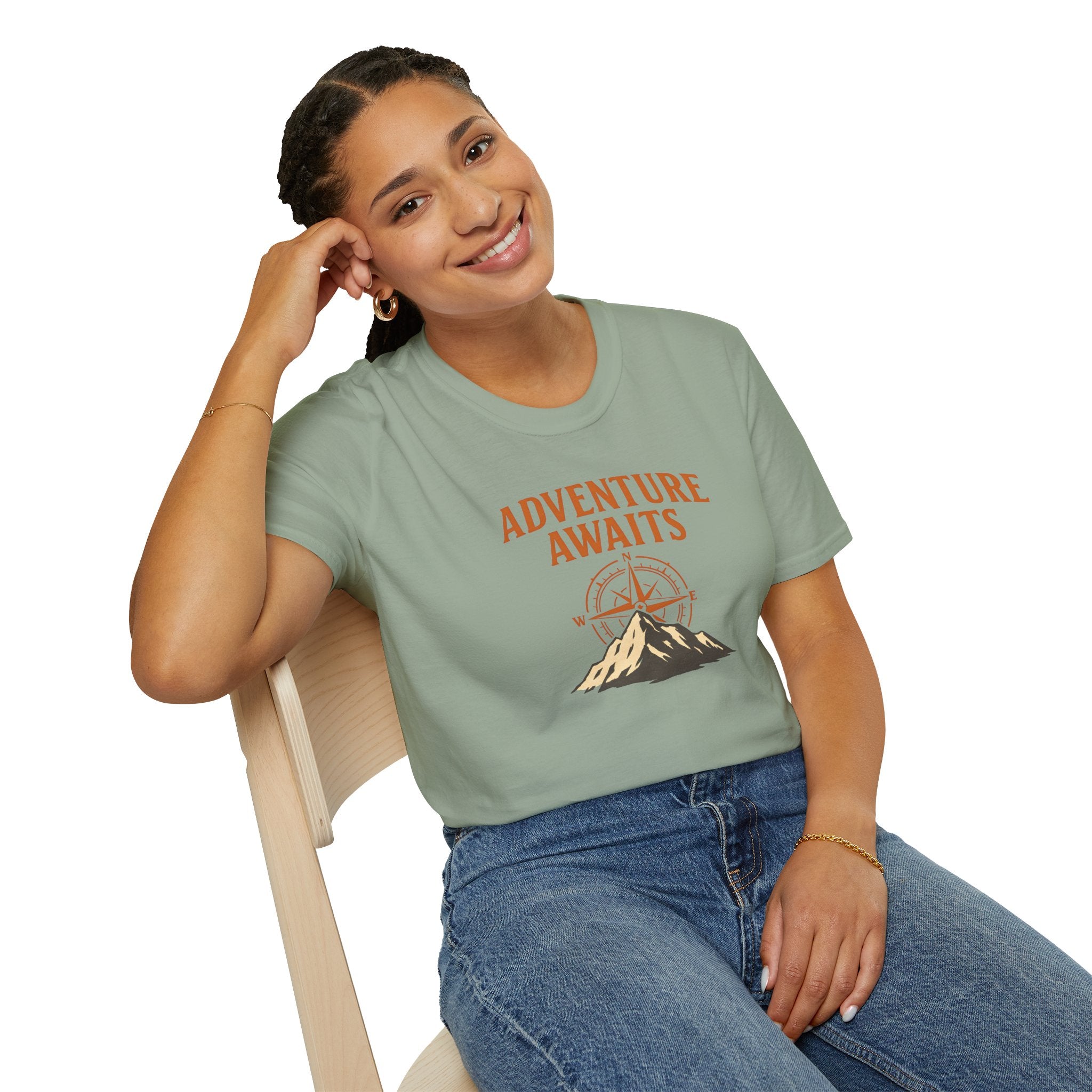 "Adventure Awaits" Compass & Mountain T-Shirt