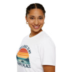 Canoe On The Lake At Sunset "The Lake Is My Happy Place" T-Shirt