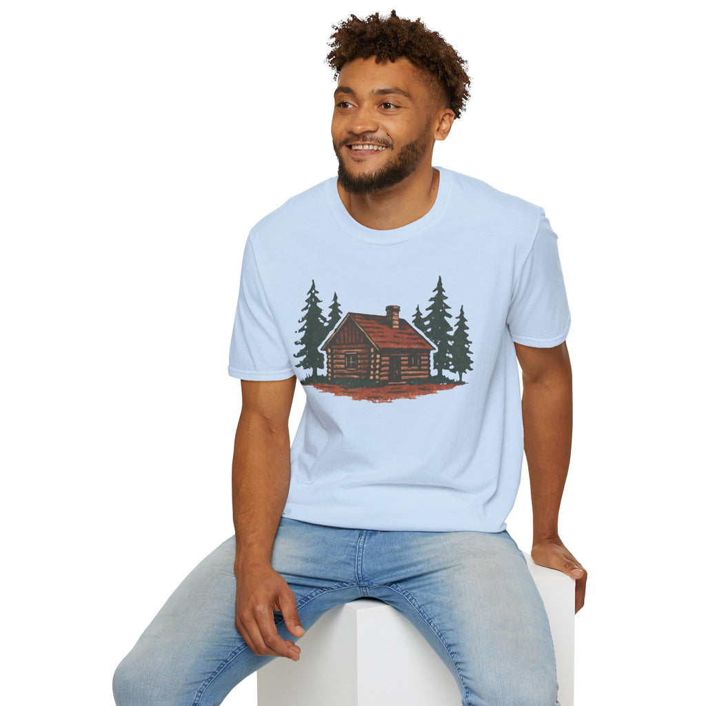 Vintage Cozy Cabin T-Shirt — Faded Pine Tree Cabin Tee