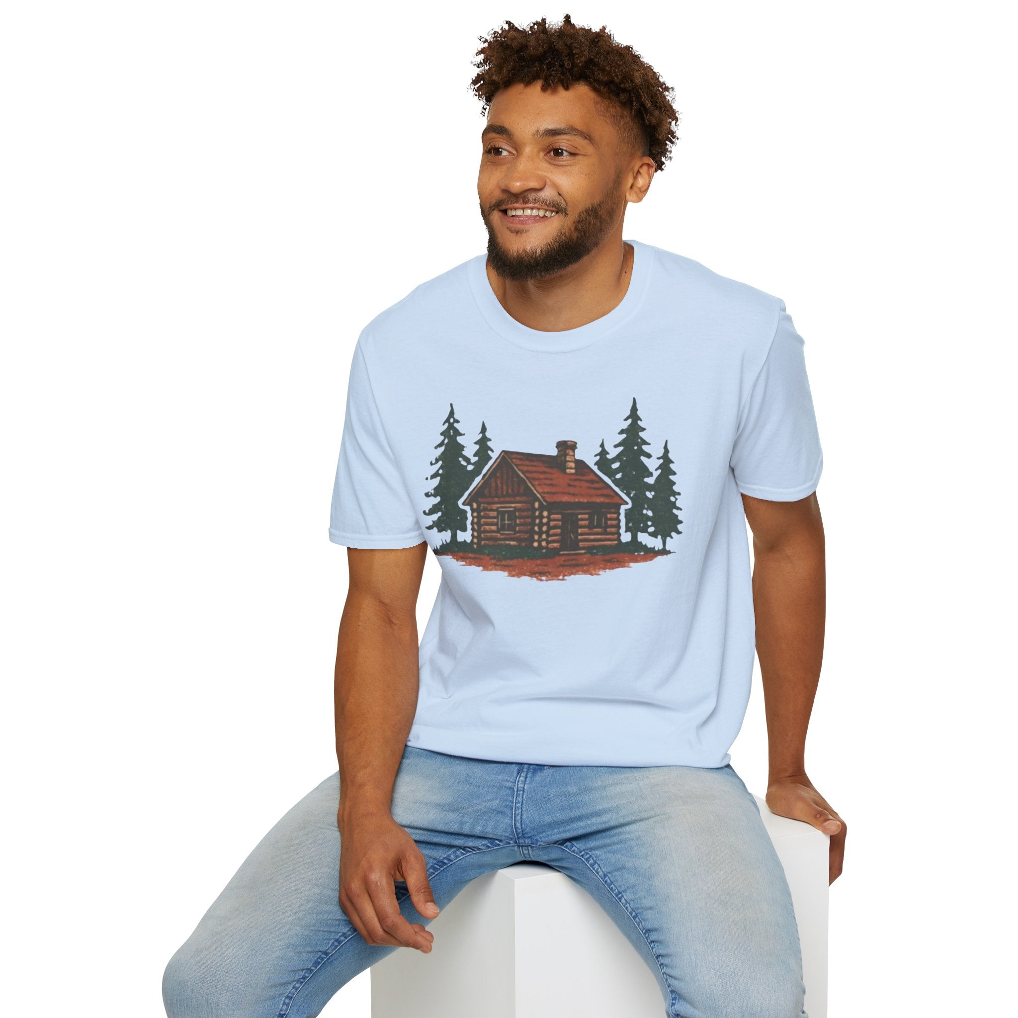 Vintage Cozy Cabin T-Shirt — Faded Pine Tree Cabin Tee