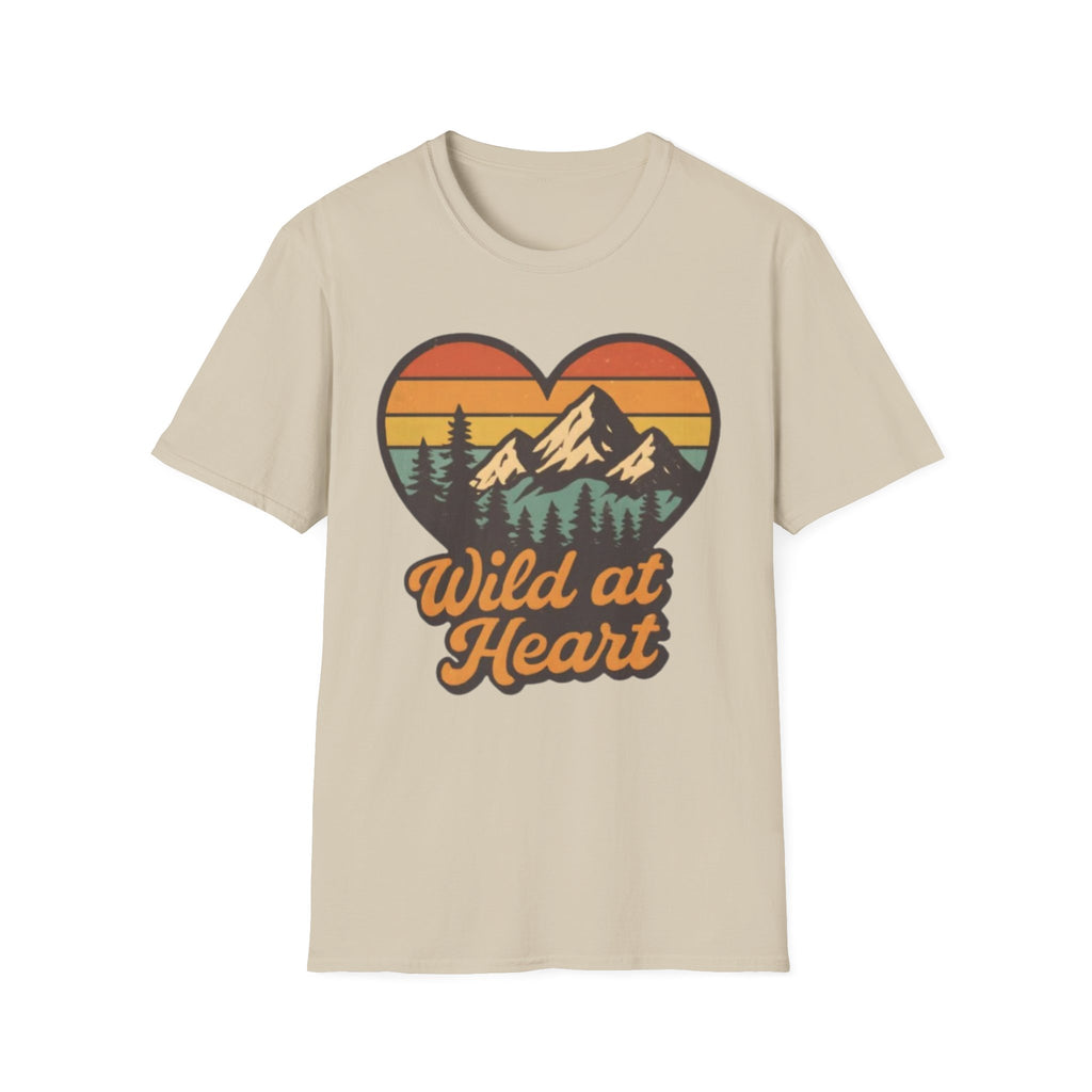 "Wild at Heart" Mountain Heart Retro Sunset Nature Tee Shirt