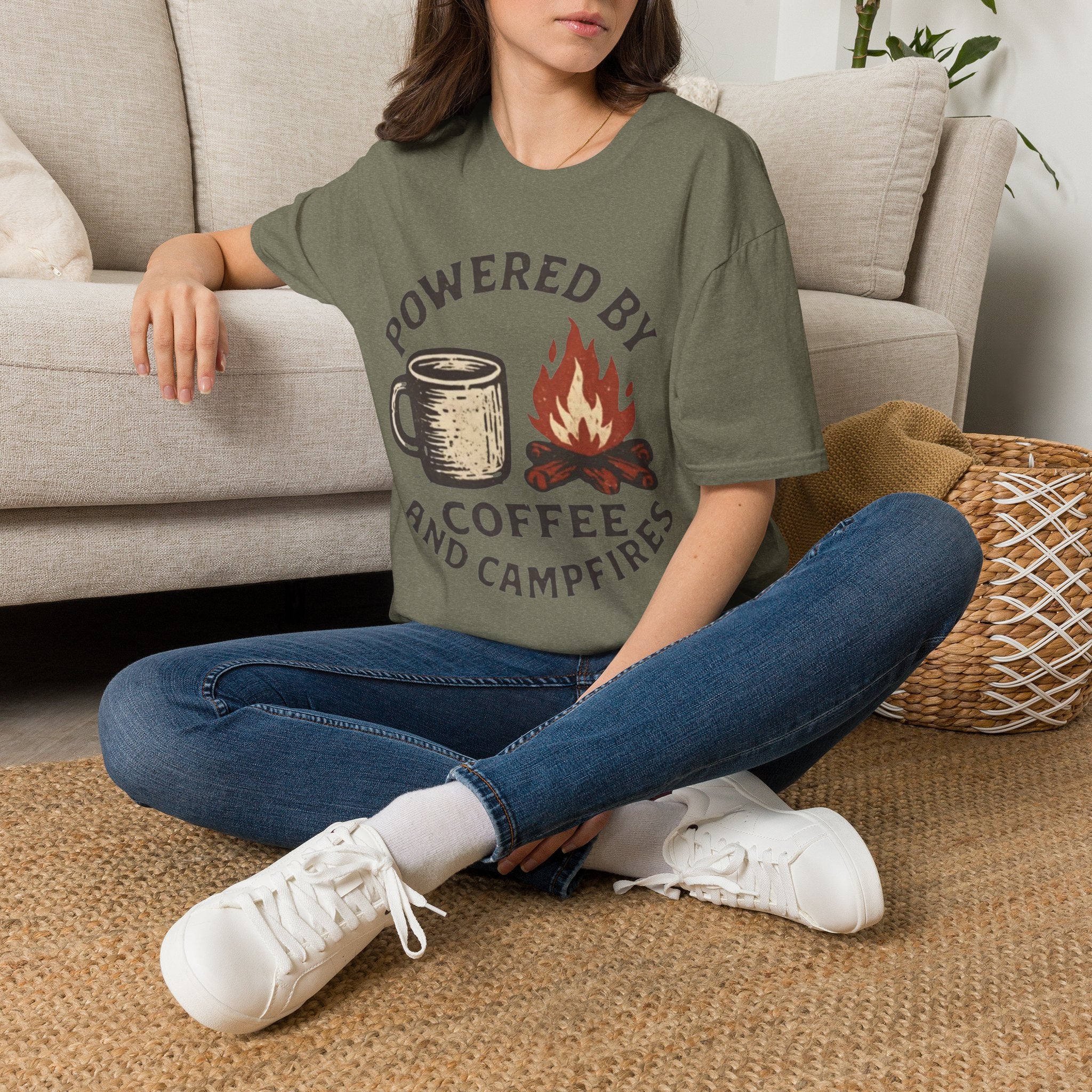 Powered By Coffee And Campfires Vintage Camping T-Shirt