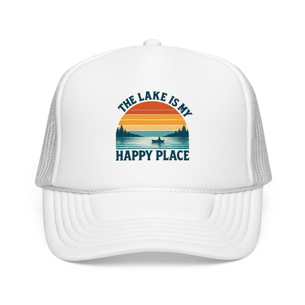 Lake Is My Happy Place Trucker Hat — Vintage Sunset Fishing Foam Cap