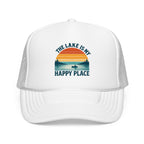 Lake Is My Happy Place Trucker Hat — Vintage Sunset Fishing Foam Cap