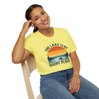Canoe On The Lake At Sunset "The Lake Is My Happy Place" T-Shirt