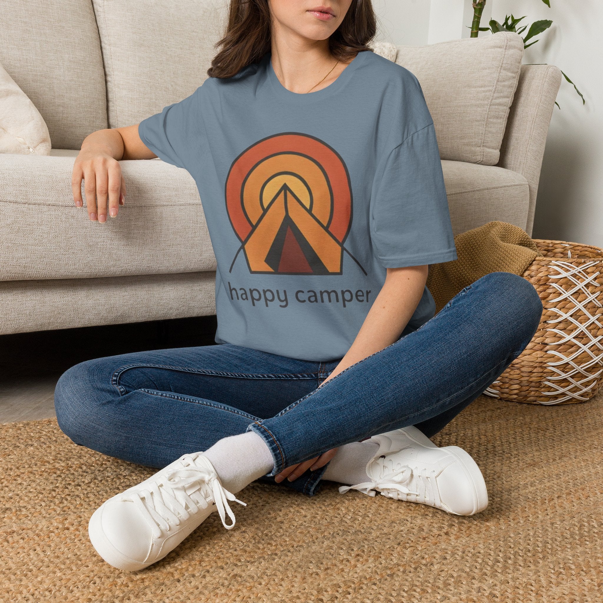 Happy Camper Retro Sunset Camping T-Shirt