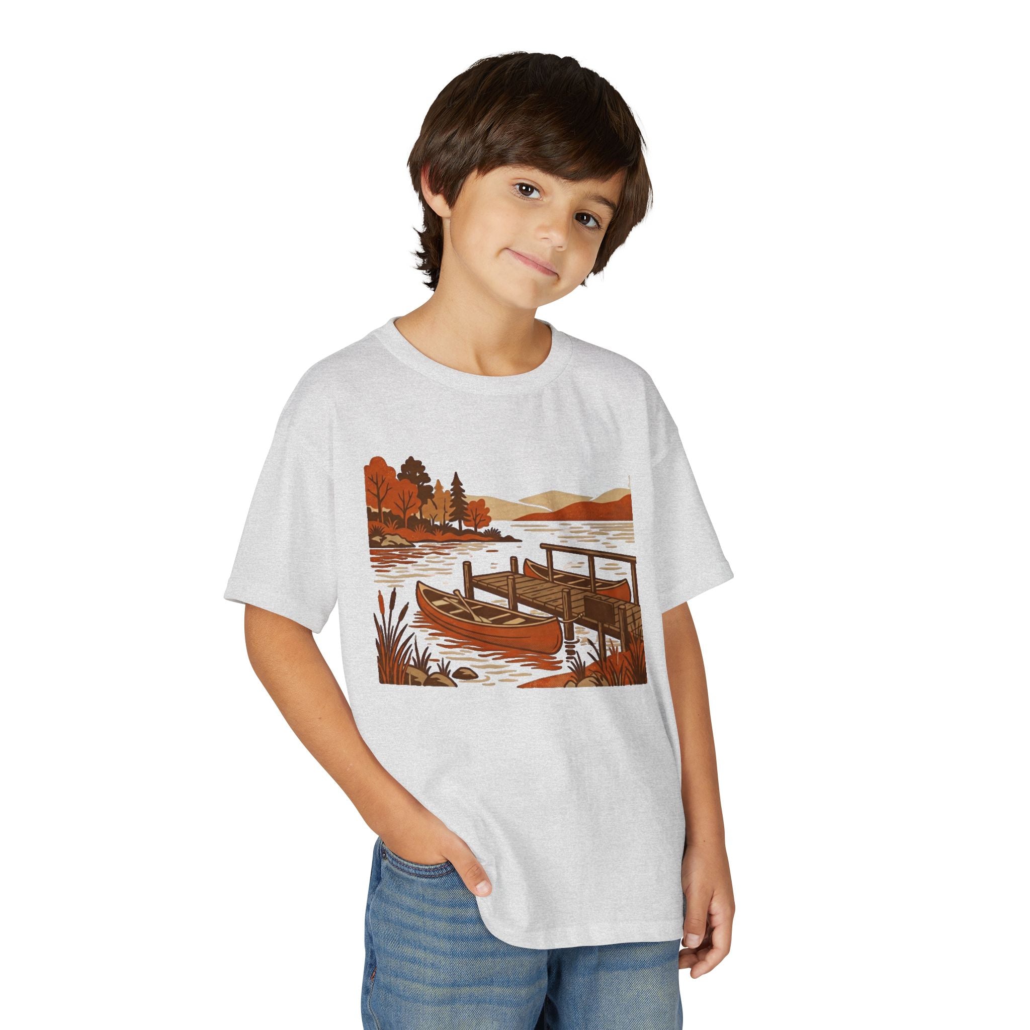 Youth T-Shirt — Autumn Lakeside Dock & Canoe Kids Tee