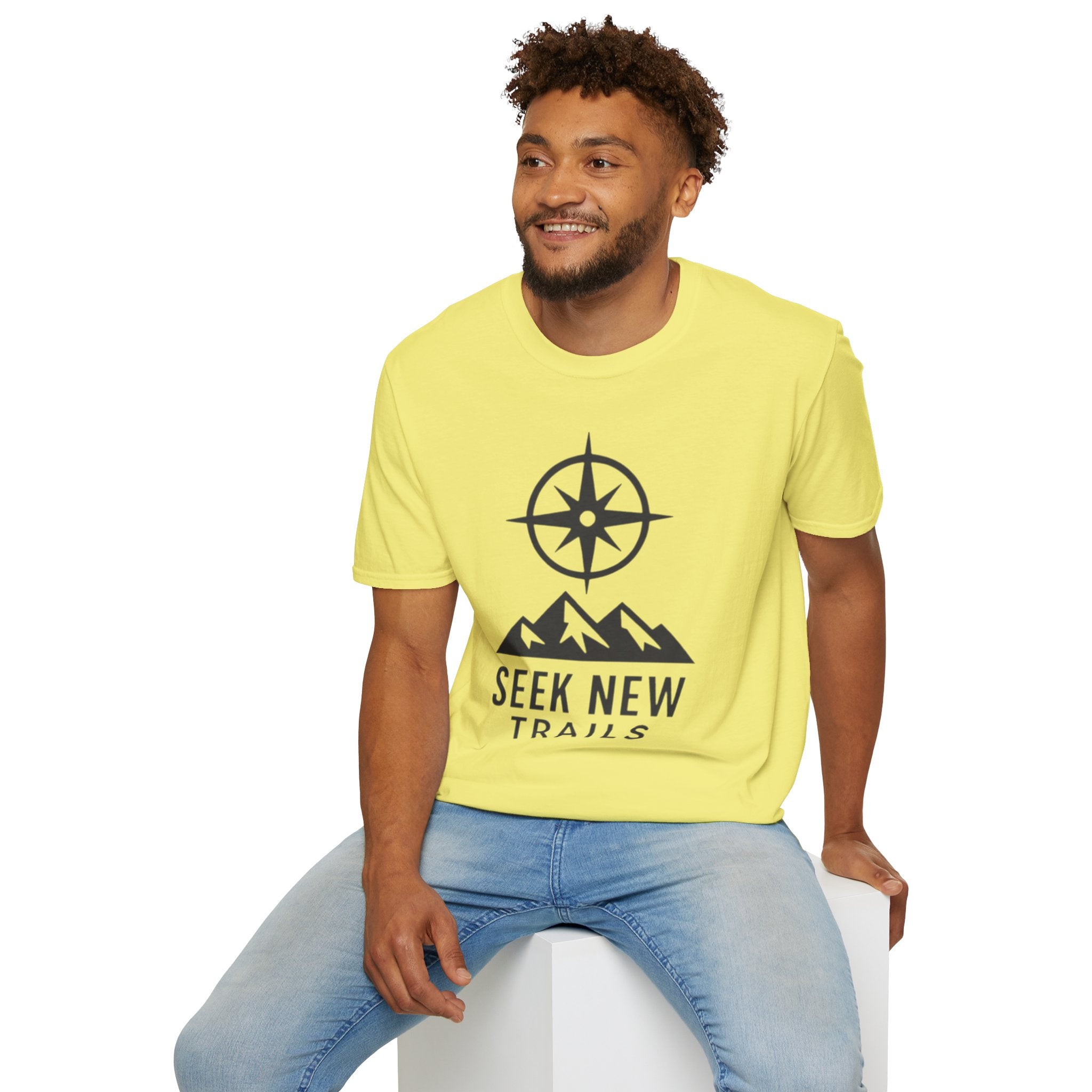 "Seek New Trails" Compass Over Mountains T-Shirt