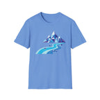 Mountain River T-Shirt — Geometric Blue Peaks & Flowing River